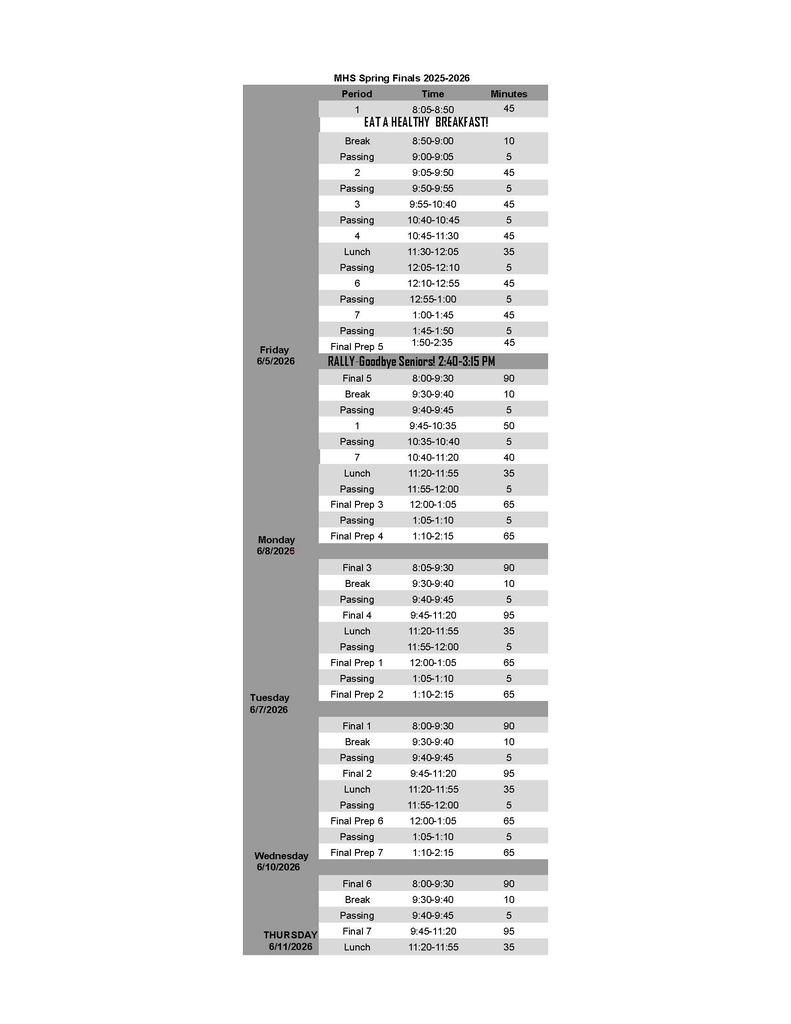 Finals Schedule