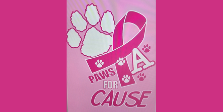 Pink background, text: Paws for a Cause