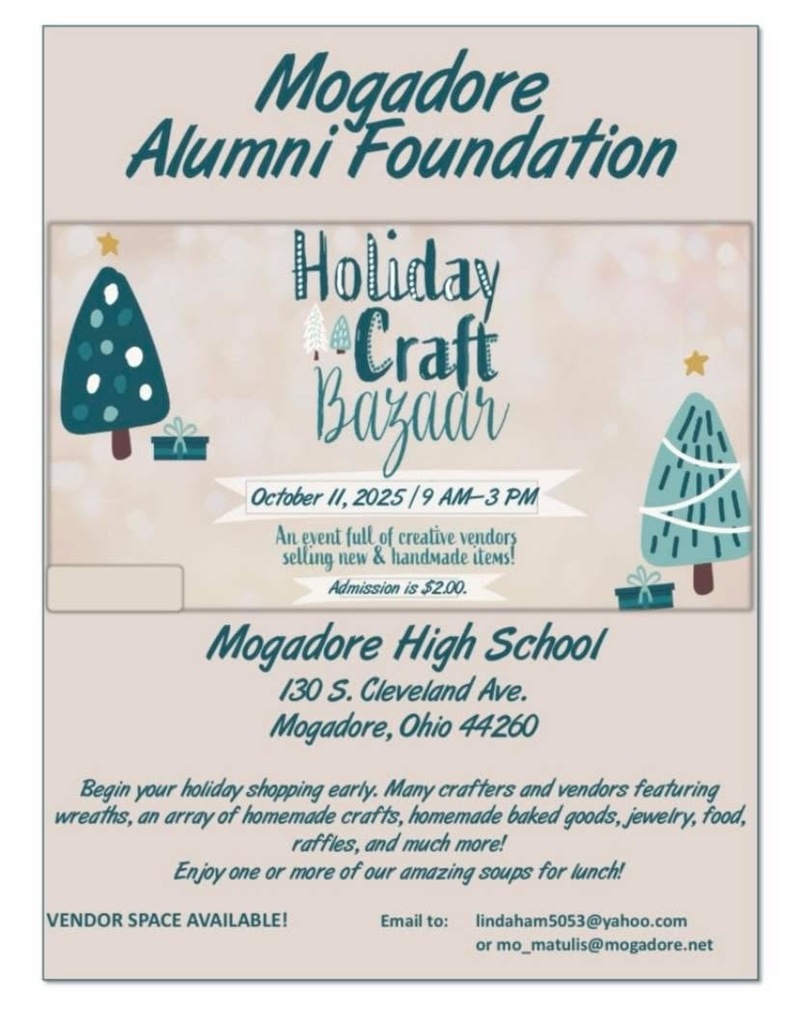 Mogadore Alumni Foundation Holiday Craft Bazaar Flyer