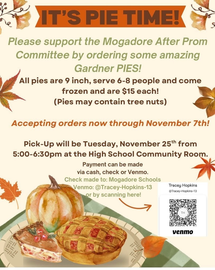 It's Pie Time: Please support the Mogadore After Prom Committee by ordering some amazing Gardner Pies!