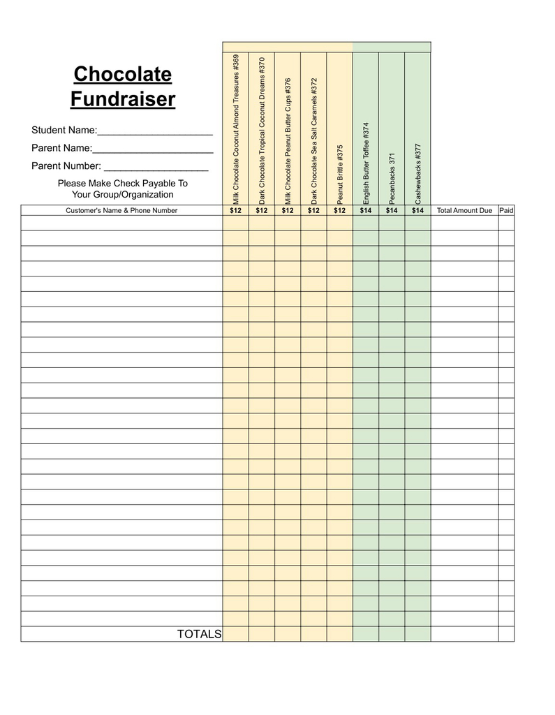 Chocolate Order Form