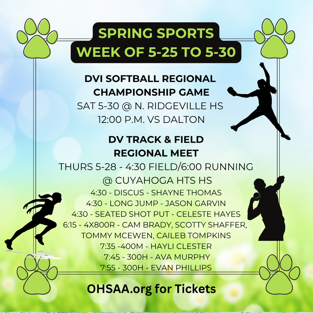 Graphic of spring sports events the upcoming weekend.