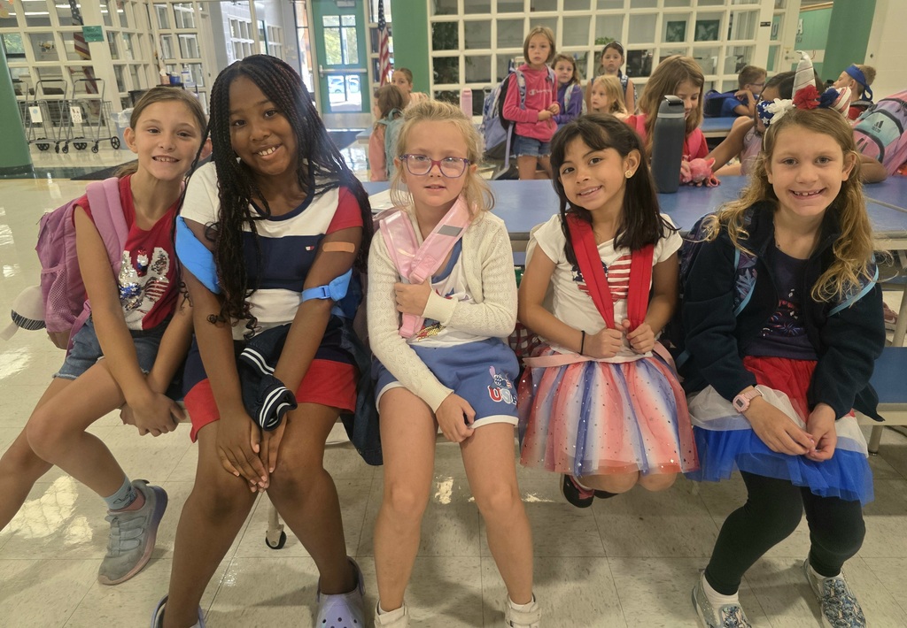 students wearing red, white, and blue