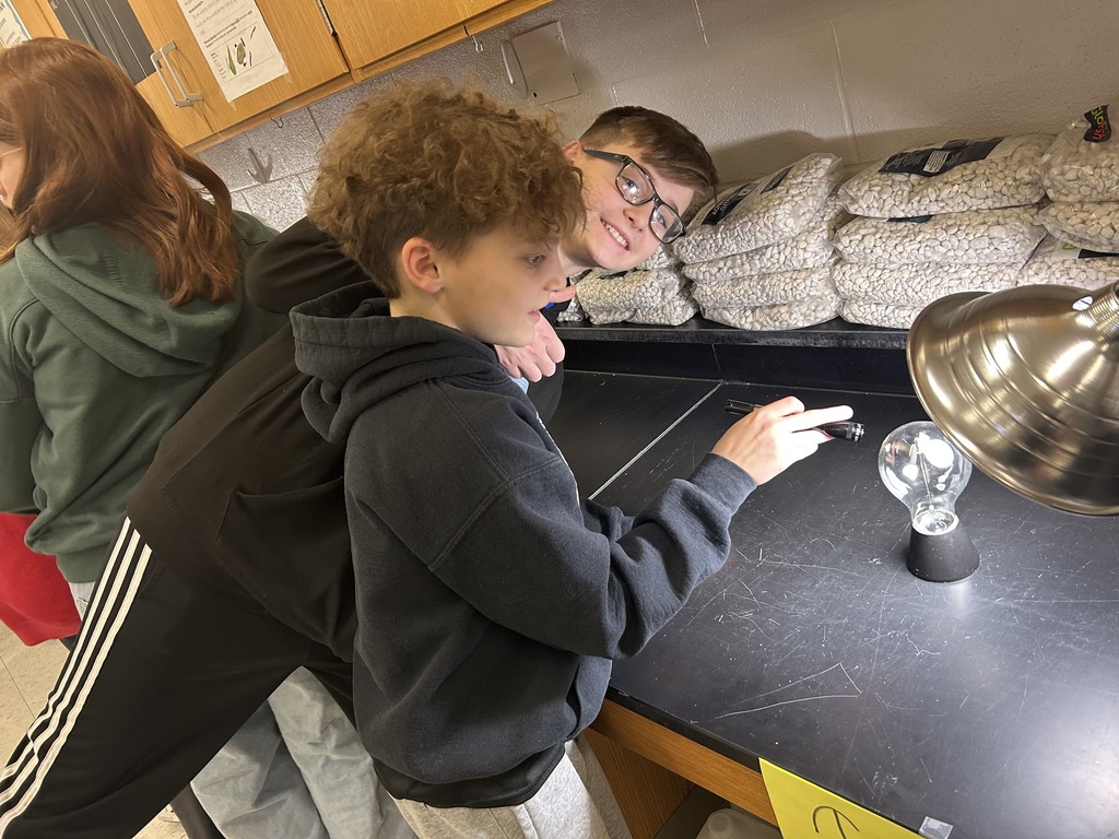 6th graders investigating direct and indirect sunlight with lamp