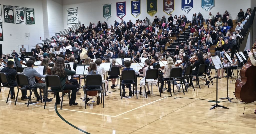 bands and orchestra concert with musicians playing instrument
