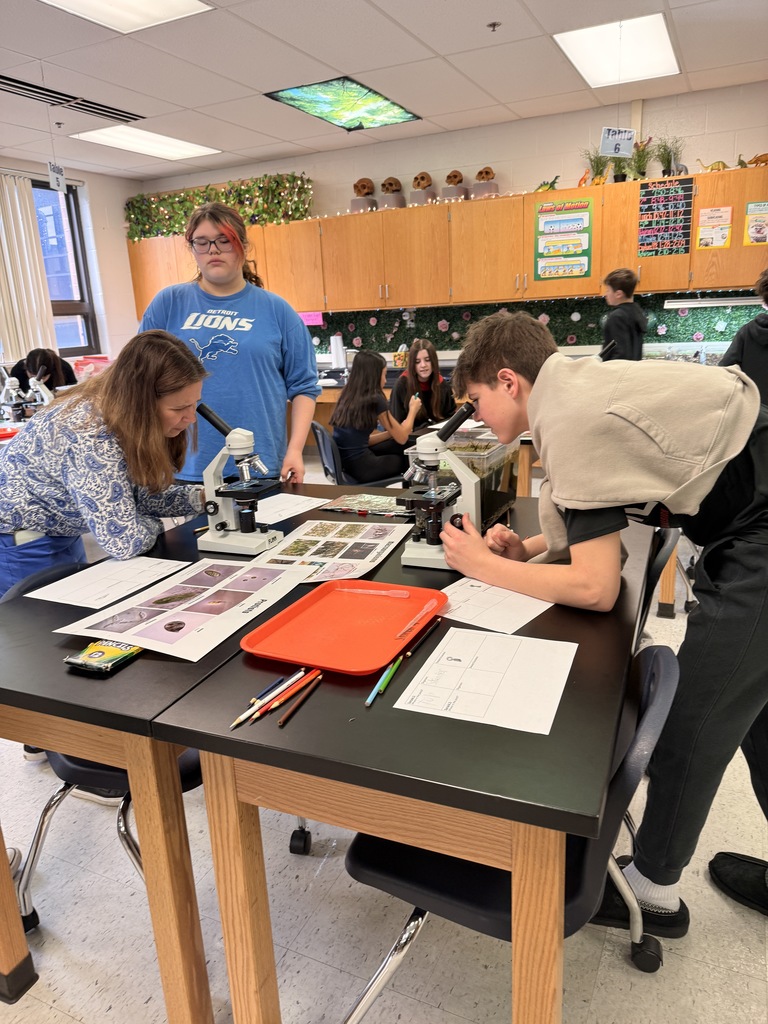 6th graders looking under the microscopes a pond water