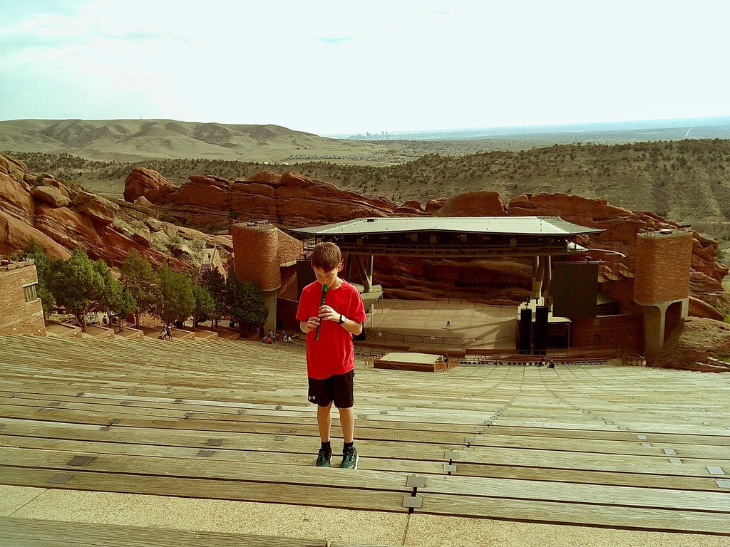 student playing recorder