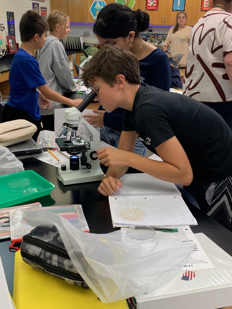 students looking into a microscope