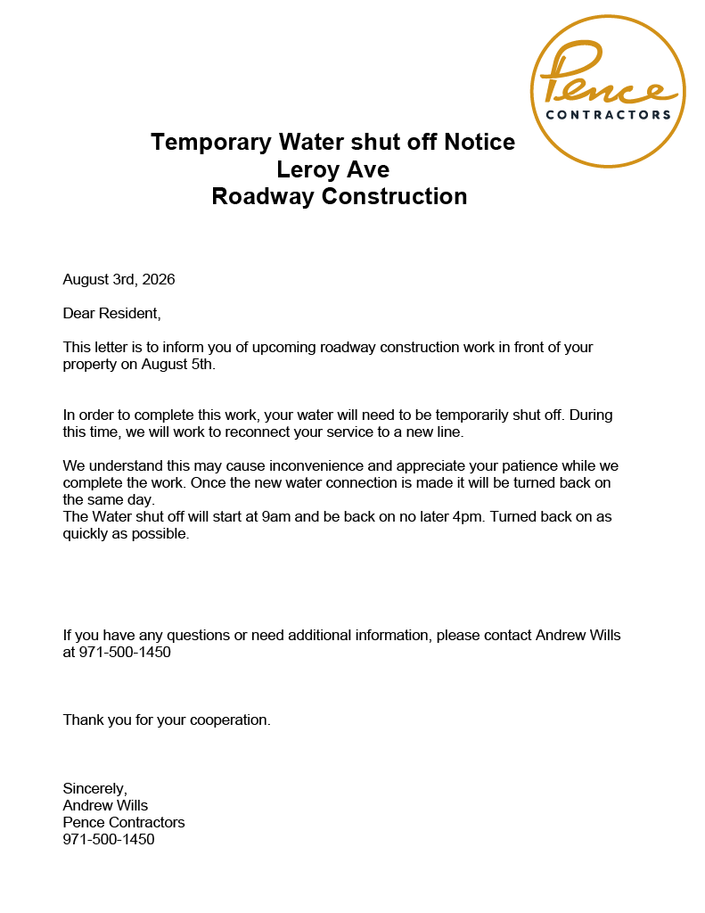 Planned Water Outage Notice
