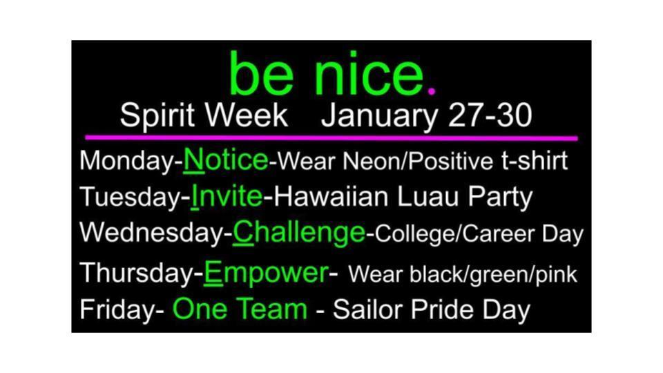 Be nice spirit week January 20-23