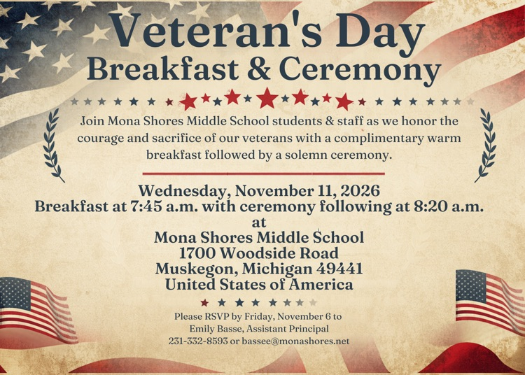 Veterans Day breakfast and ceremony invitation 