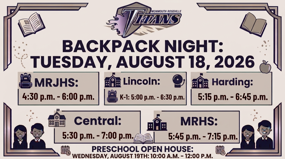 Backpack Night - Tuesday, August 18, 2026 Contact school for times!