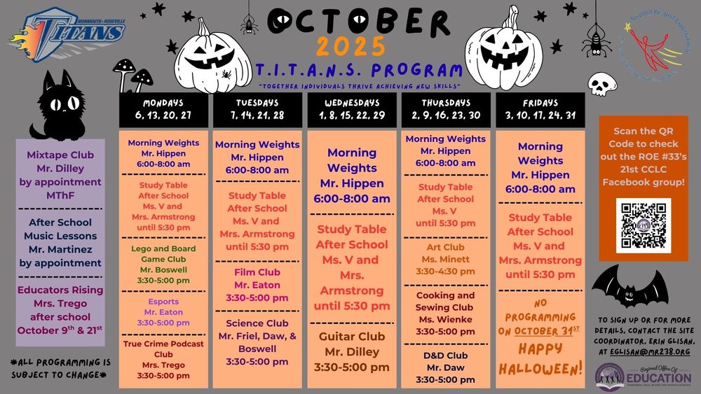TITANS Program October calendar