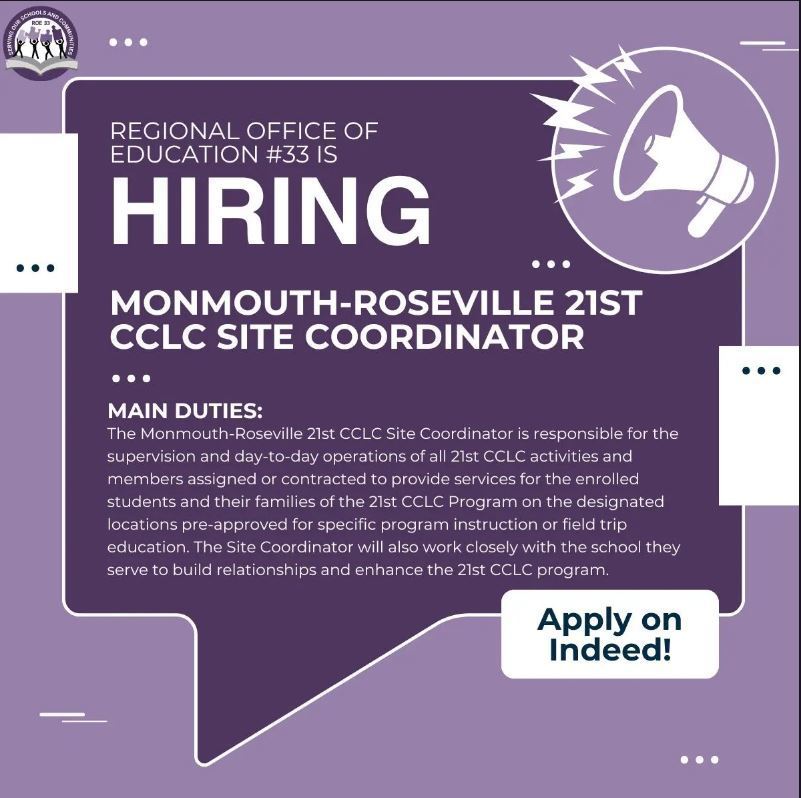 CCLC Site Coordinator is needed at ROE #33