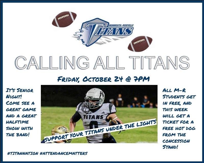 Calling All Titans! Come to Senior Night Friday, October 24th at Coach Dobry Field.