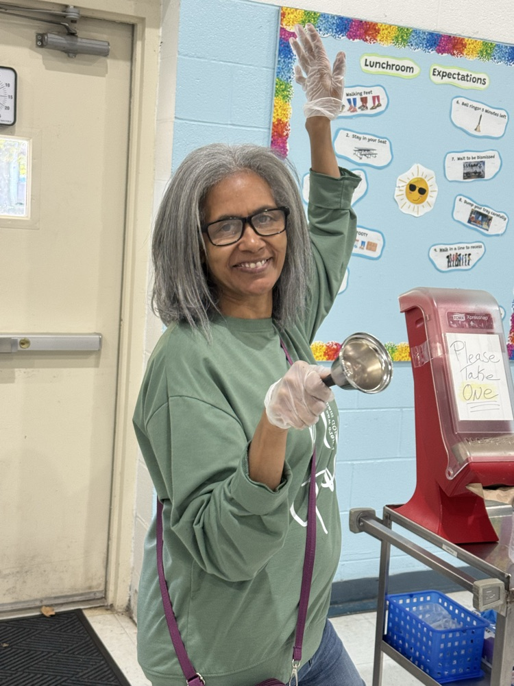 Her last time ringing the lunch bell Thursday.