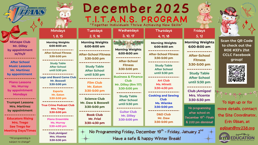 TITANS Program  December calendar