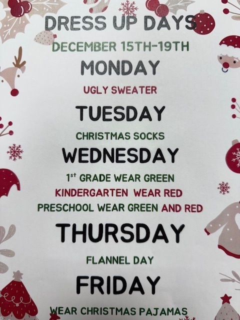 Dress Up Days Schedule