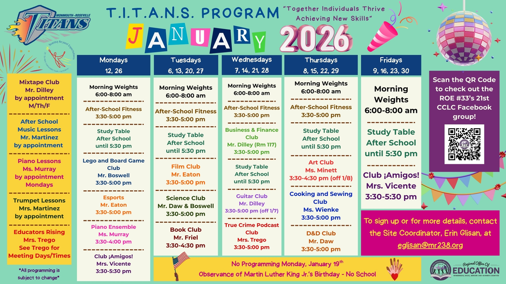 TITANS Program January Calendar