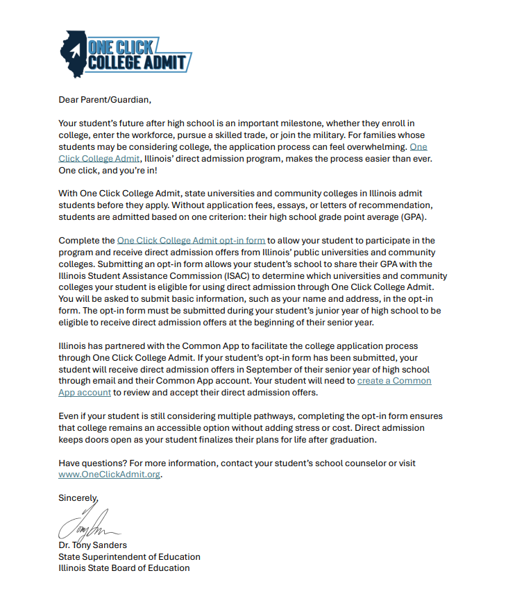 One Click College Admit Letter