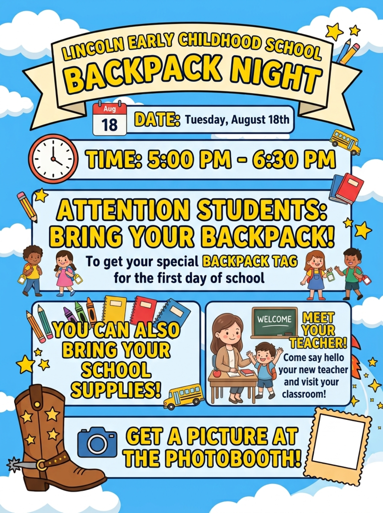 Lincoln Backpack Night - Tues. Aug. 18th 5-6:30pm