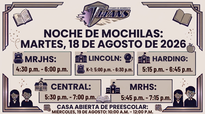 NOCHE DE MOCHILAS:  MARTES, 18 DE AGOSTO DE 2026