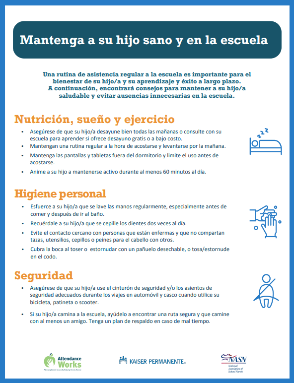 Spanish-Tips for Keeping Your Child Healthy and In School Front