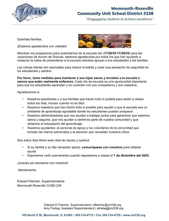 Attendance Matters_Thanksgiving Break_Spanish