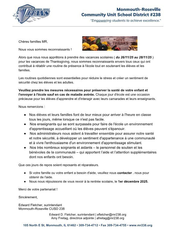 Attendance Matters_Thanksgiving Break_French