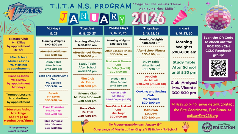 TITANS Program  calendar