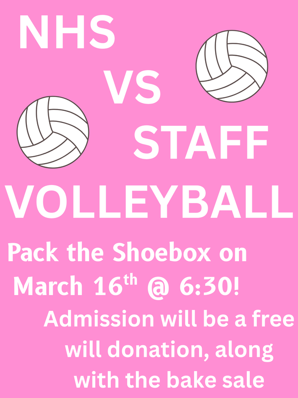 NHS vs Staff Volleyball - March 16th at 6:30pm