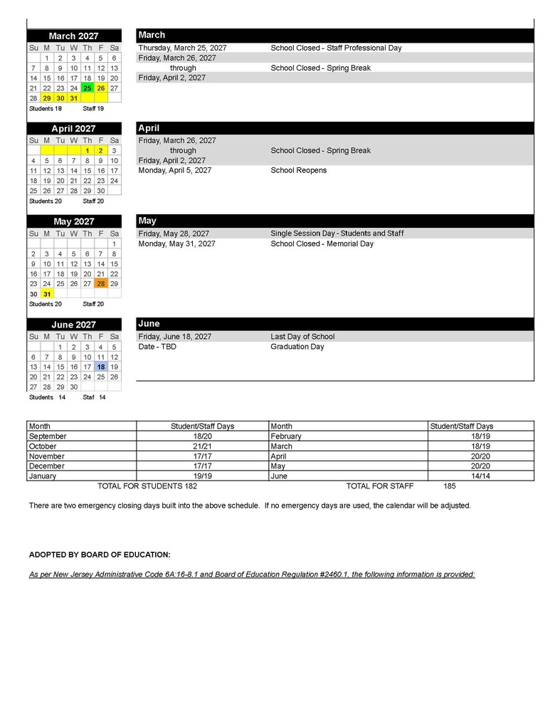 2026-2027 10-month Calendar