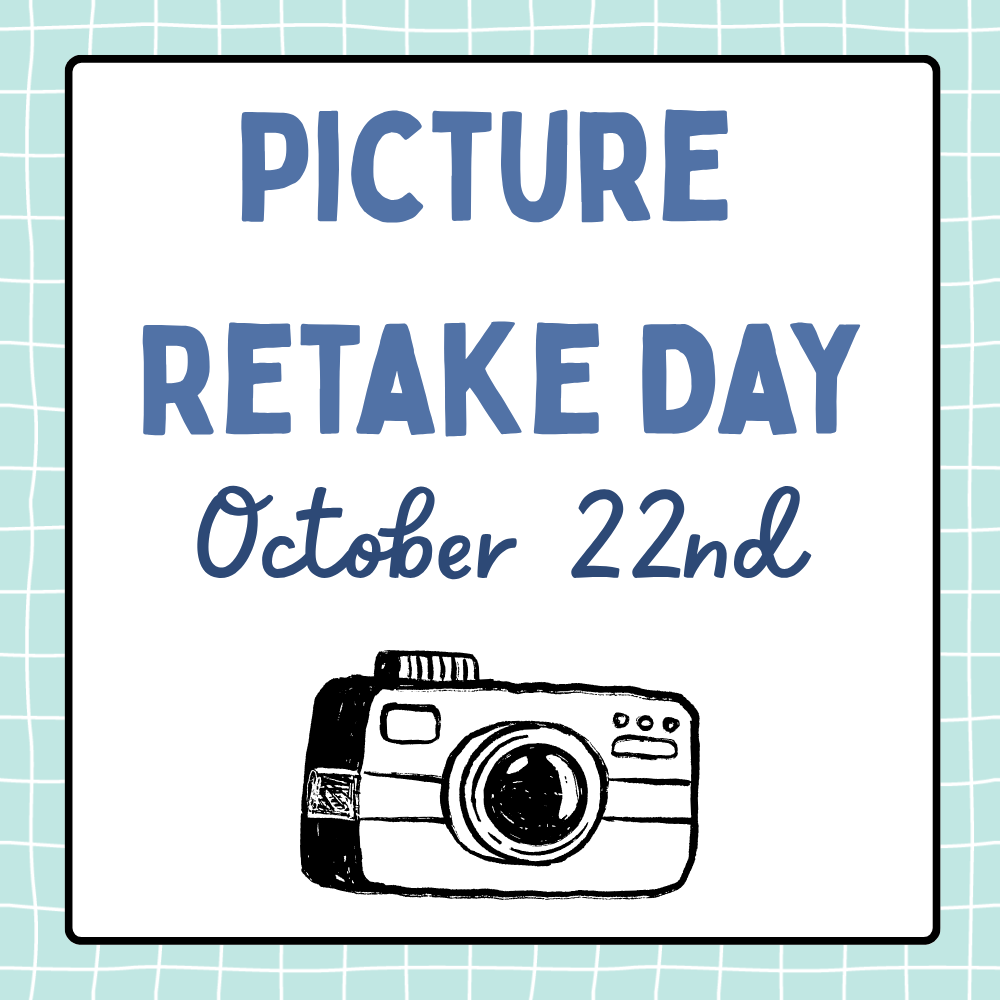 A flyer with Picture Retake Date of October 22nd and a clipart of a camera
