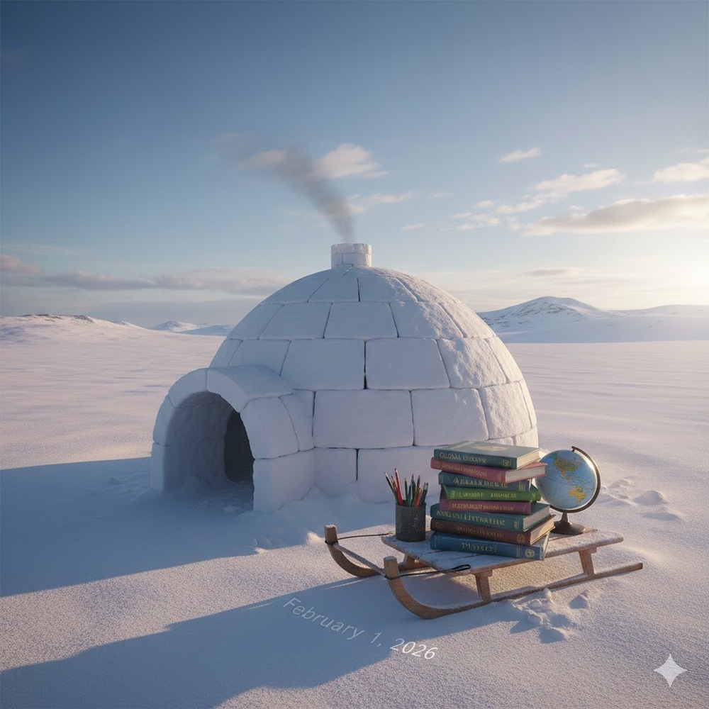 igloo with school books
