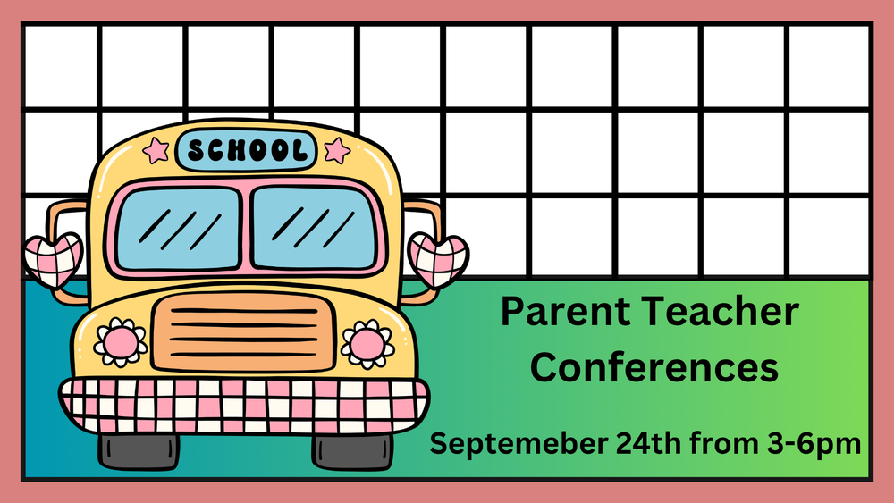 Graphic with a Bus for Parent Teachers Conferences 