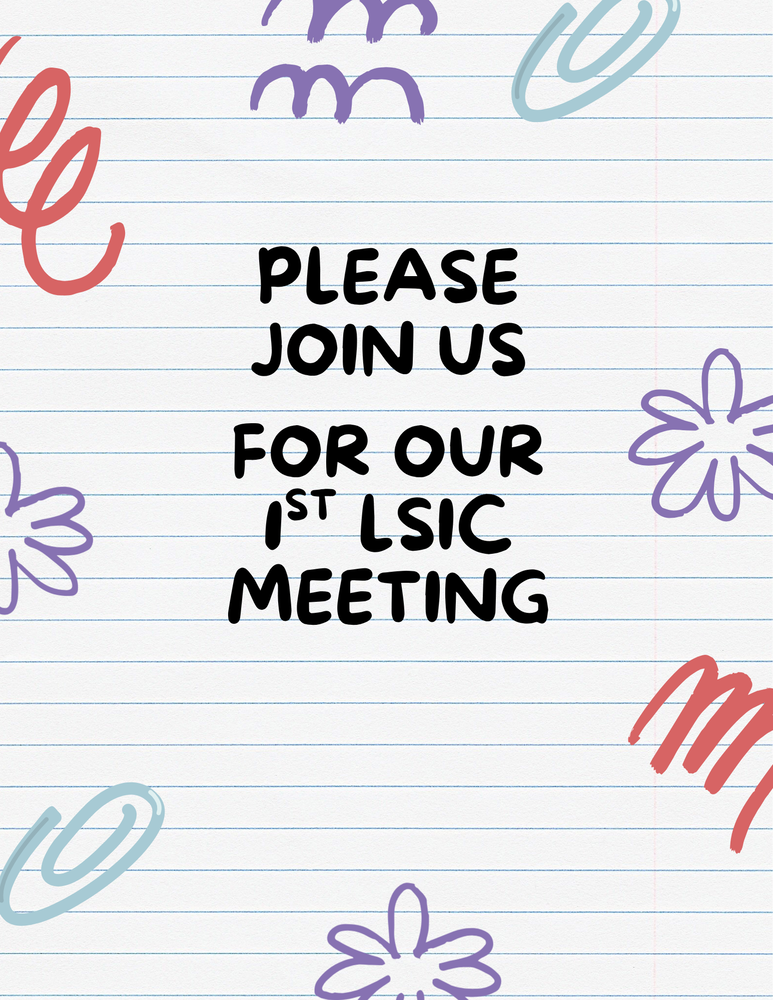 Invite with flowers, paper clips, and red spirals on the border
