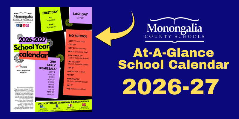 Monongalia County Schools at-a-glance school calendar 2026-27