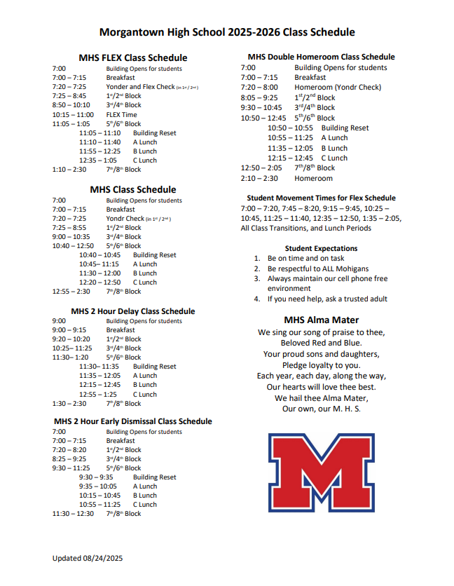 MHS Bell Schedule Updated