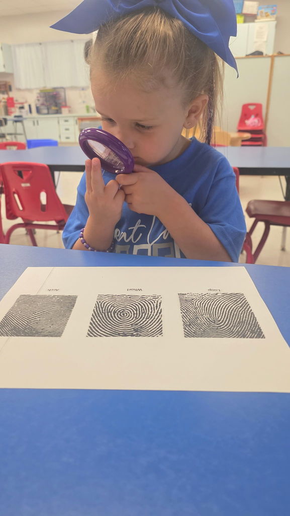 our class did an investigation of their fingerprints, and learned about the different types (Whorl, Arch, and Loop.)