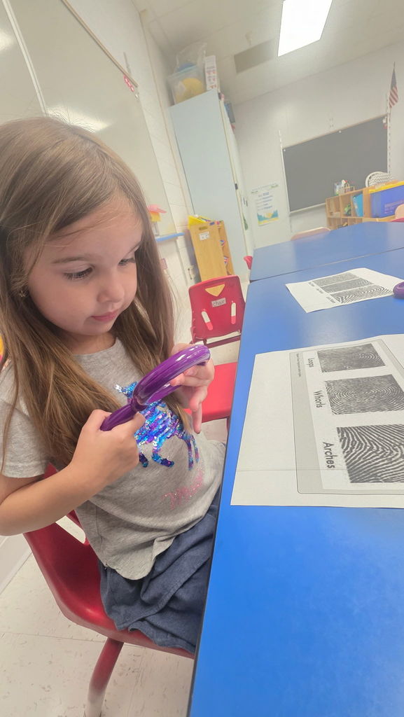 our class did an investigation of their fingerprints, and learned about the different types (Whorl, Arch, and Loop.)