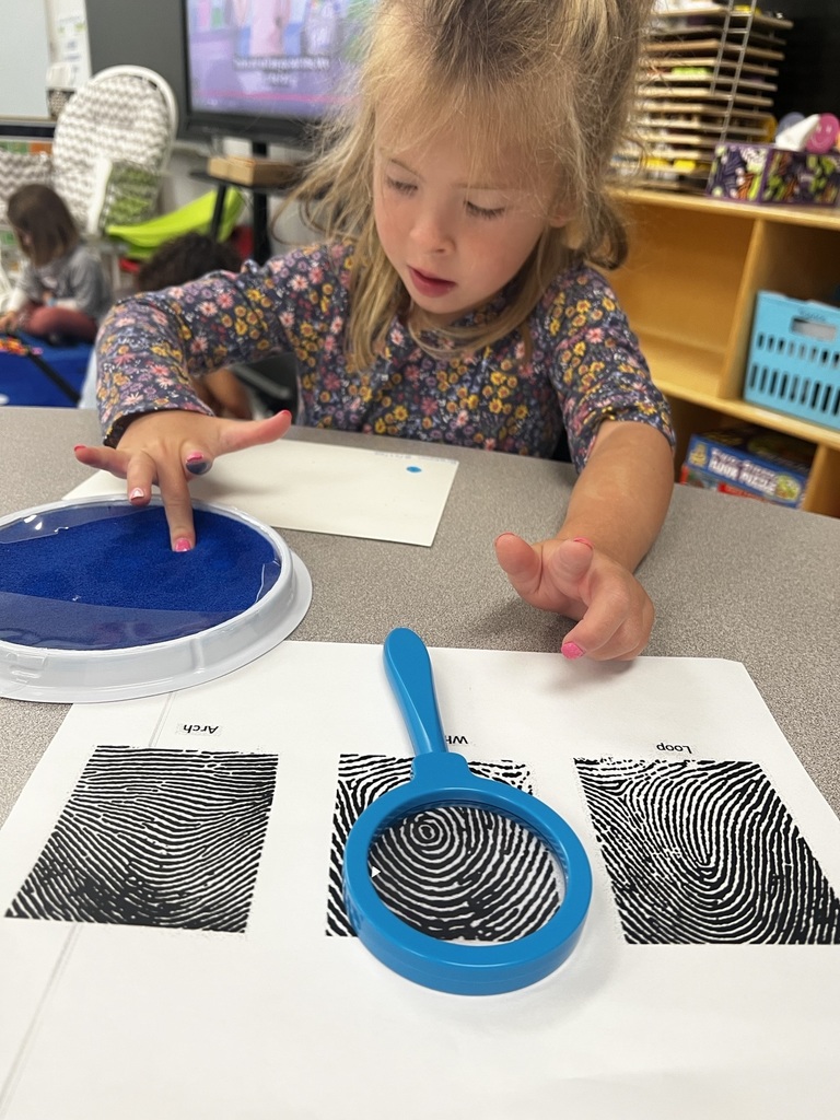 our class did an investigation of their fingerprints, and learned about the different types (Whorl, Arch, and Loop.)