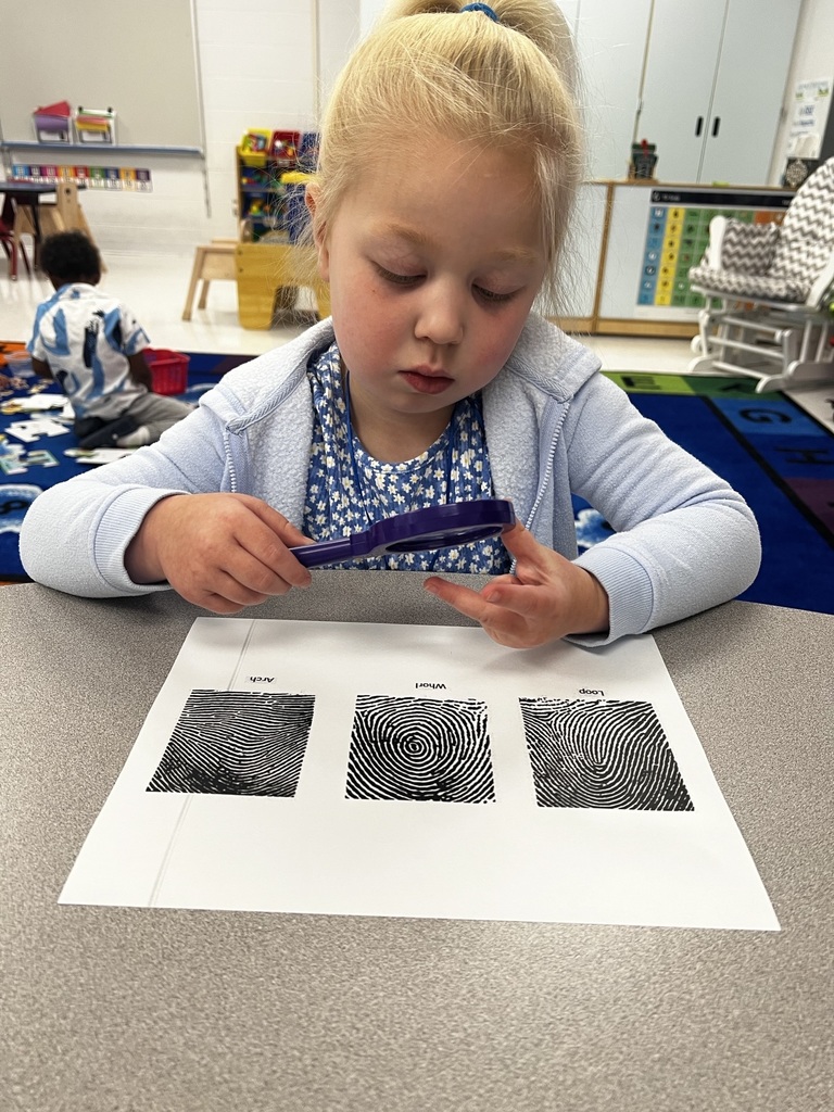 our class did an investigation of their fingerprints, and learned about the different types (Whorl, Arch, and Loop.)