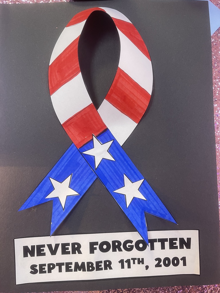 Fourth-grade students created remembrance ribbons in honor of 9/11 today.