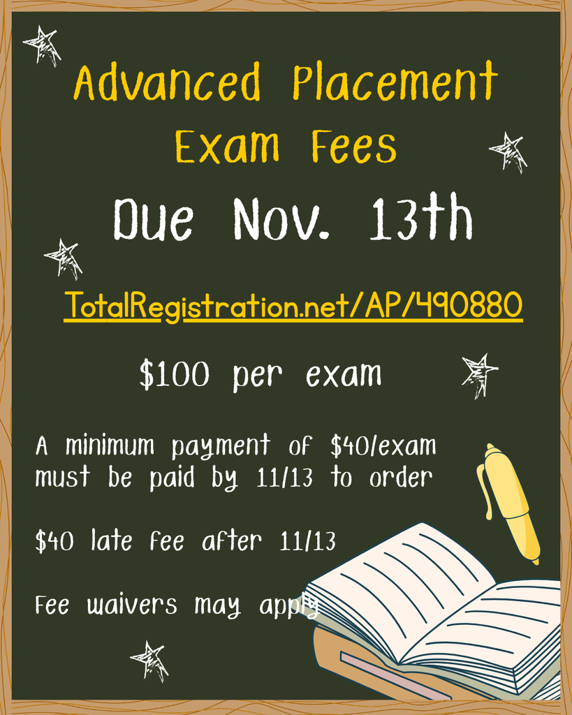 AP exam fee due Nov 13