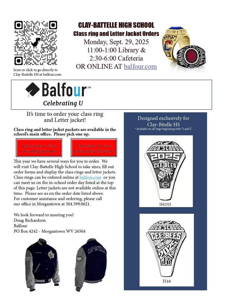 Clay Battelle High School Class Ring and Letter Jacket Orders