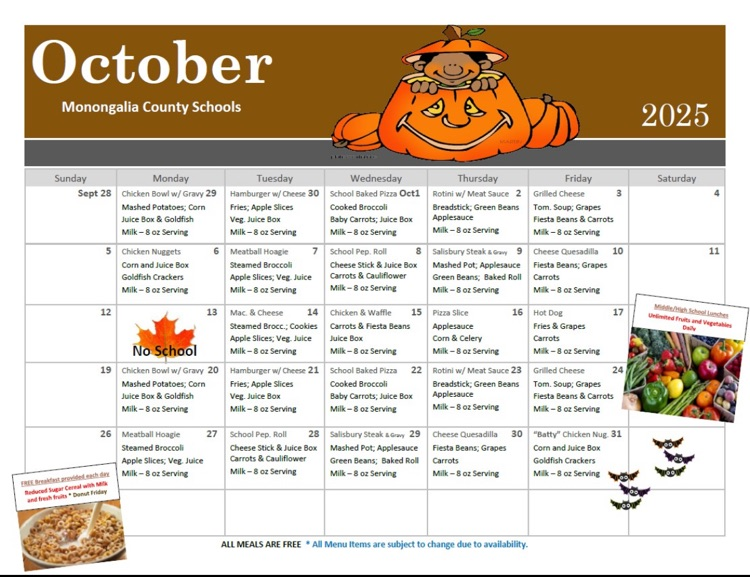 October lunch menu 