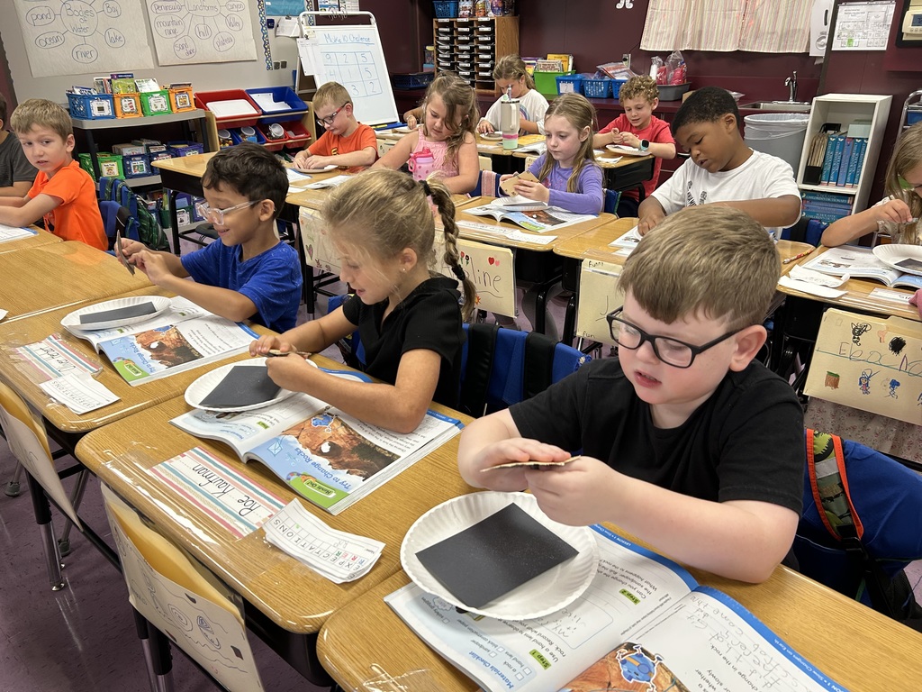 How does the land change? The students modeled "weathering" by rubbing rocks with sandpaper to show how land changes over time.