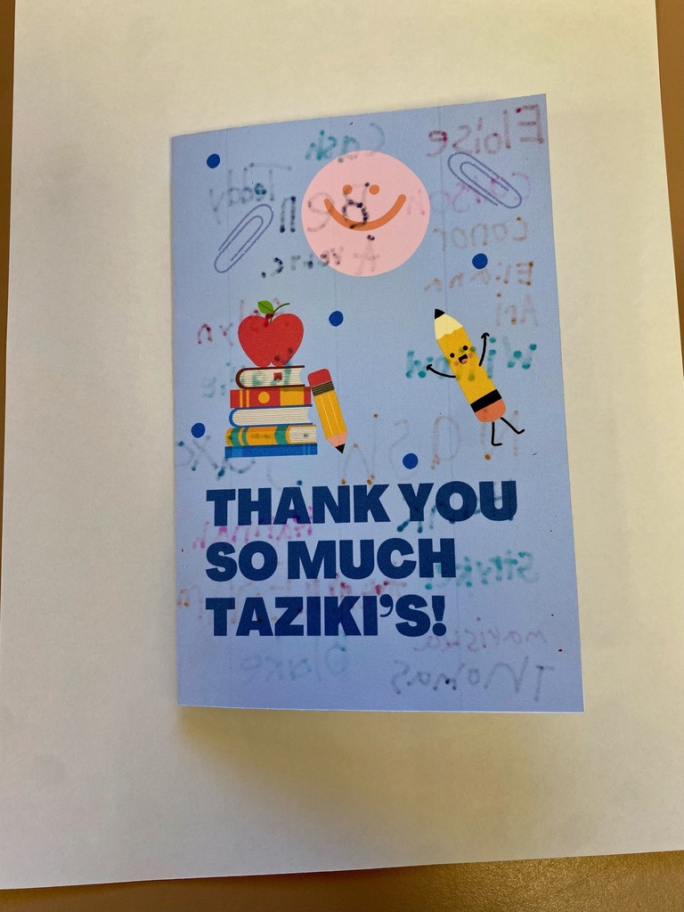 Shout out to Mrs. Skotinicki's class! They are the winners of the Taziki's Classroom Party for being the first in the school to turn in their School Health Forms. Thank you so much Taziki's for supporting the health and well being of our students at CLES!
