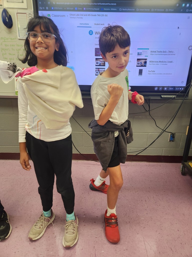 Mrs. Pitt's 4th graders are exploring a wilderness survival unit. On their trail hike, they made observations, scouted campsite locations, and practiced creating splints using soft, rigid, and found materials.