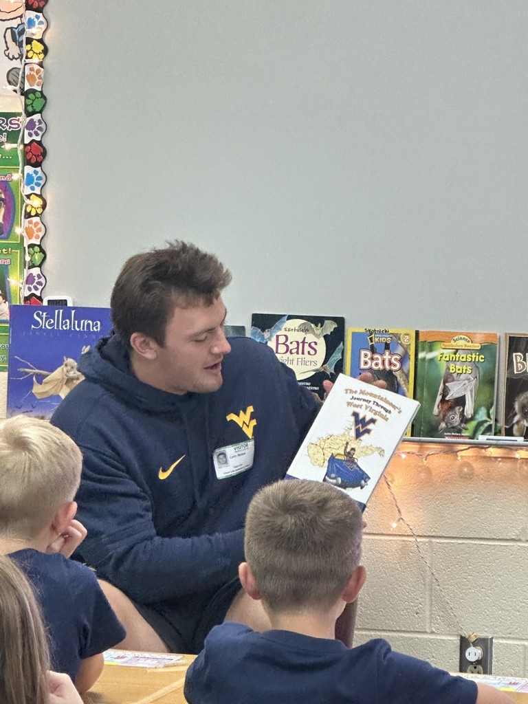 Mrs. Skotnicki's former student and WVU football player Colin McBee visited her class and did a read aloud for the students! Thank you Colin!
